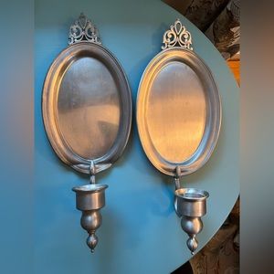 Pair pewter wall sconces